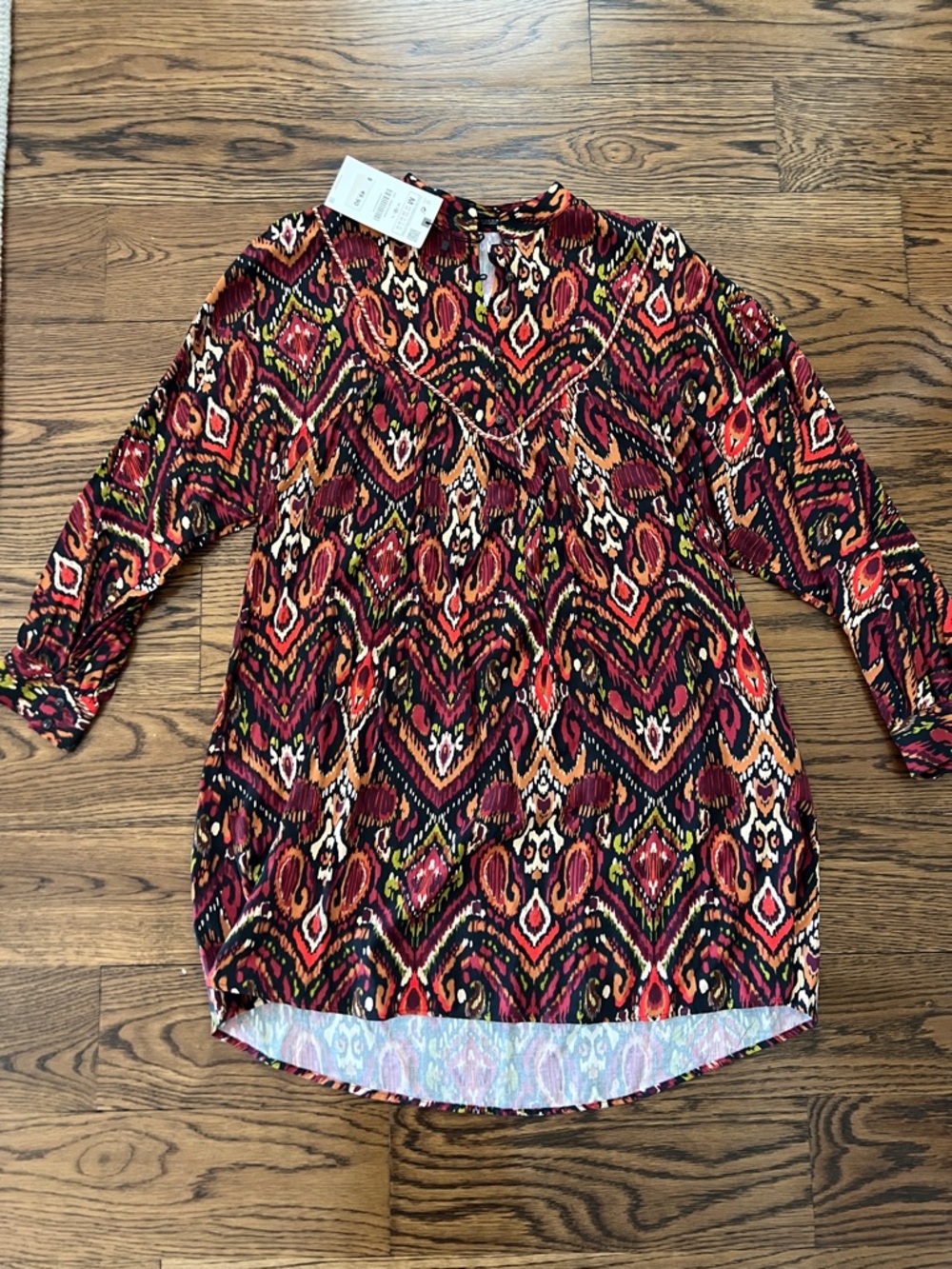 Zara Multi-Color Patterned Mini Dress - Burgundy, Pink, Orange, Green